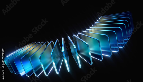 3d rendering of stacked panel for data platform architecture business solution banner, cyber security concept, tech conference backdrop and Ai technology abstract backgrund