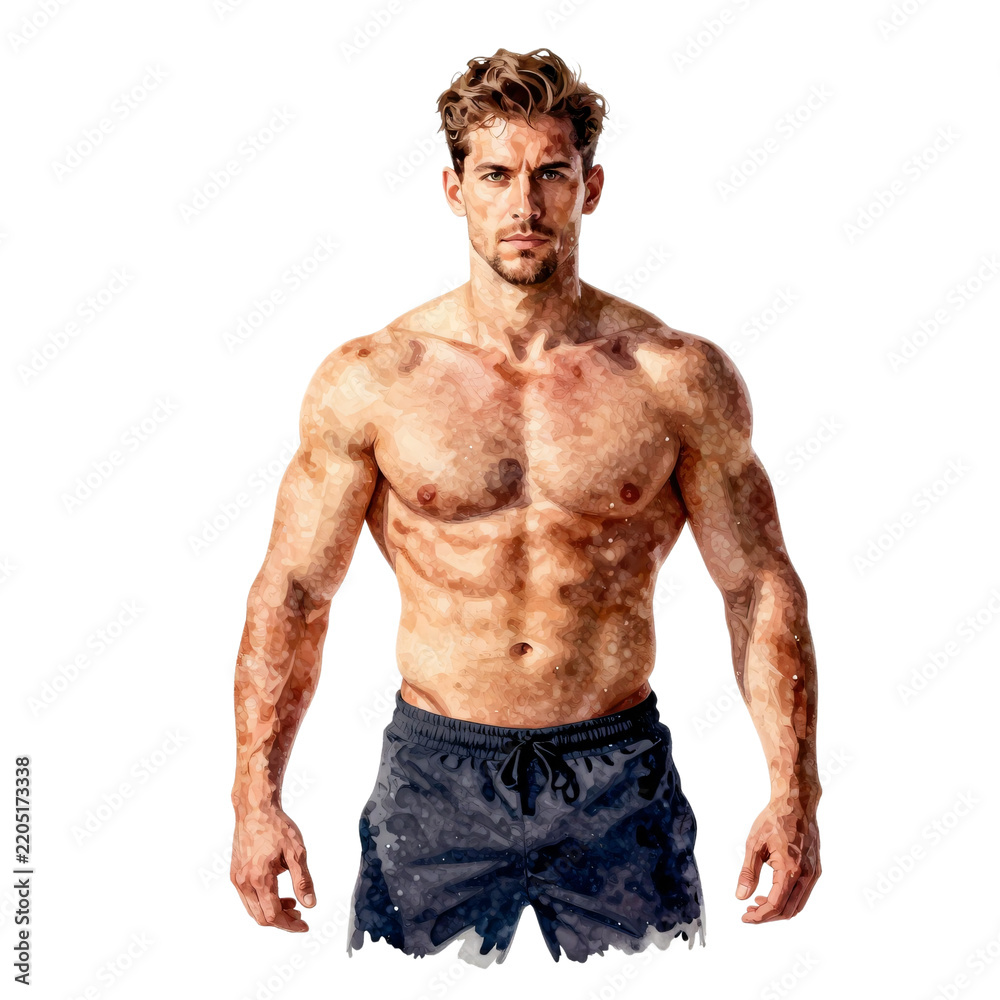 Obraz premium muscular man with tanned skin and short brown hair standing confidently