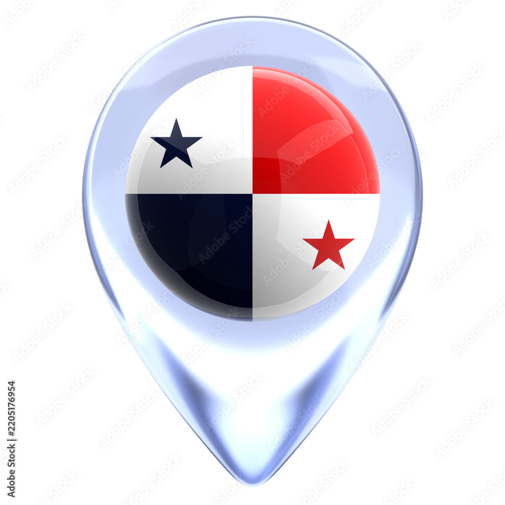 Obraz premium Panama 3D Country Flag Pin Glossy Map Location Markers