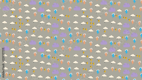Fotografie Cartoon Clouds and Lightning Pattern