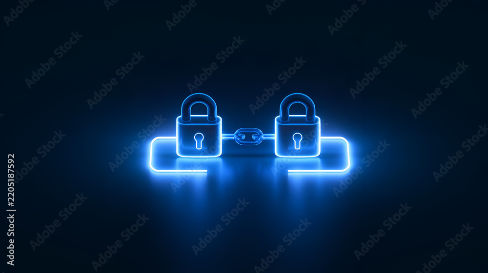 Obraz premium Glowing VPN Connection Icon Linking Two Secure Network Nodes