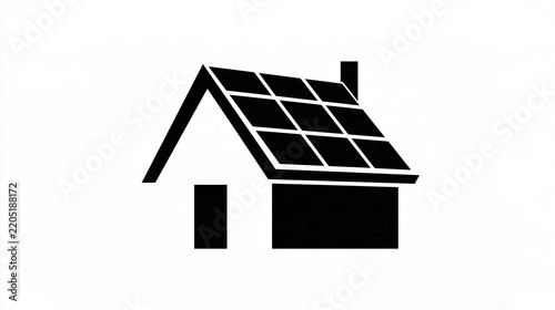 Simple black house icon with solar panels vector isolated on transparent background