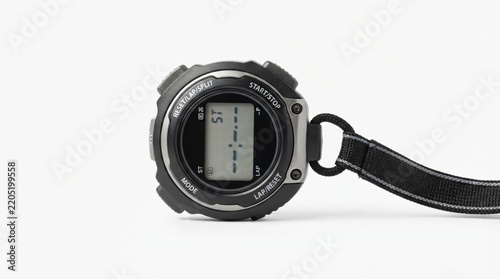 Digital stopwatch photo isolated on white background with strap and digital display