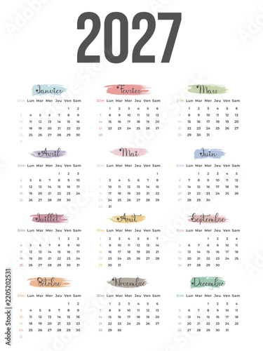  French 2027 Annual Calendar Template with Sunday Start