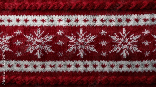 Red and white knitted fabric with snowflake pattern