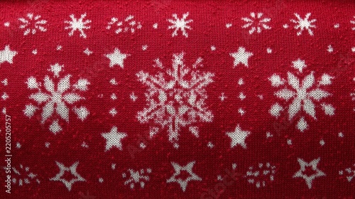 Red knitted fabric with white snowflake pattern