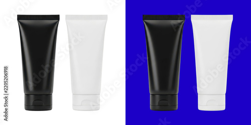 Black and white cosmetic tubes 3D rendering mockup transparent png