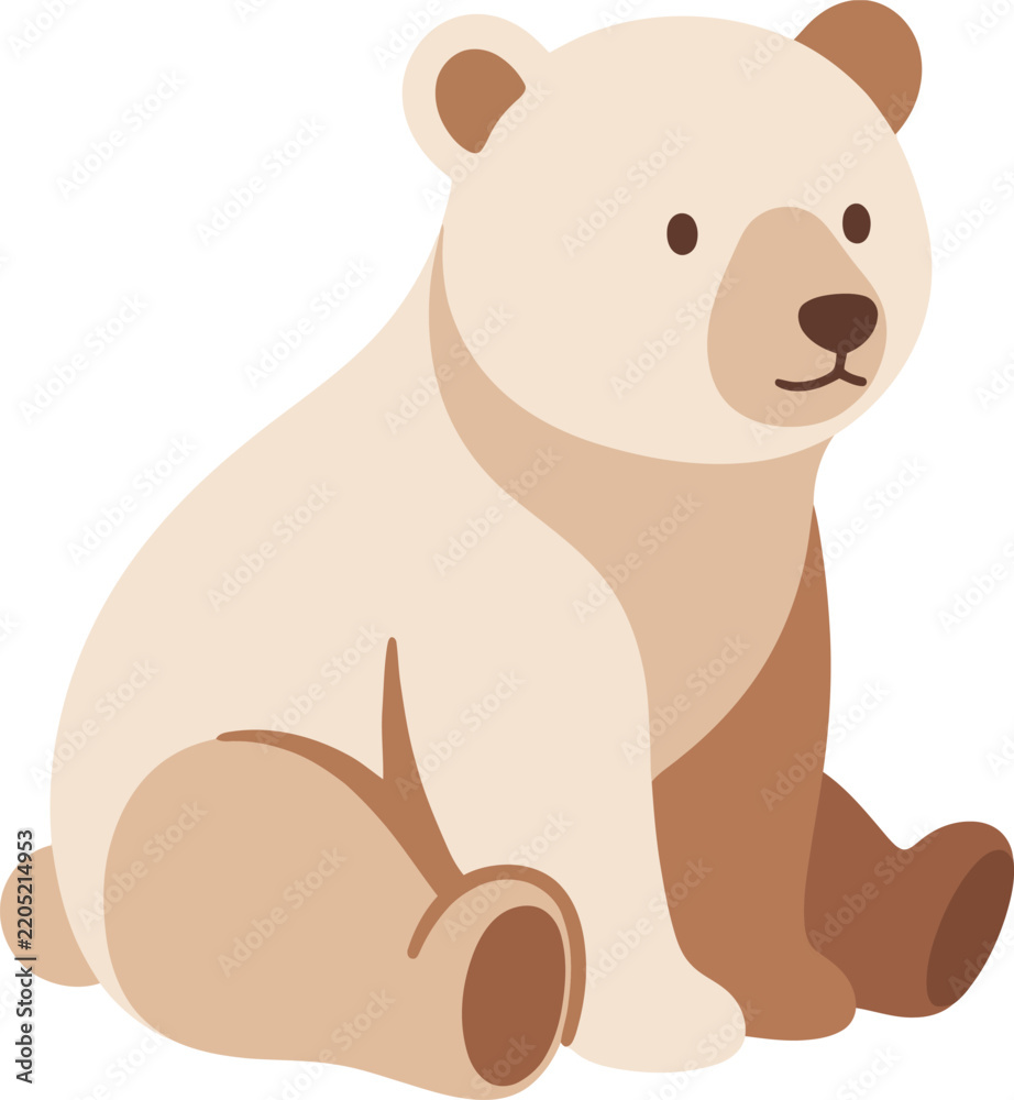 Obraz premium Flat Vector Illustration of Cute Sitting Polar Bear Cub