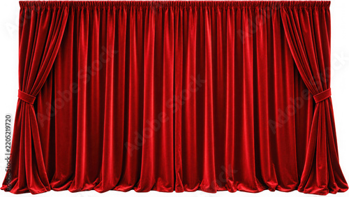 Elegant red velvet curtains isolated PNG on transparent background, stage drapes for theater performance and interior design use