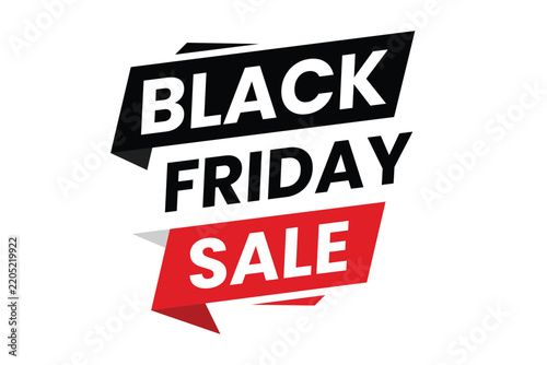 Black Friday sale sticker in origami style using red black and white slanted geometric shapes.