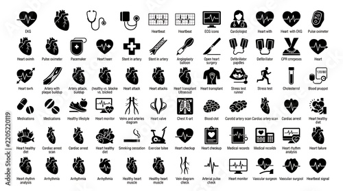 Collection of medical cardiology and heart disease icons