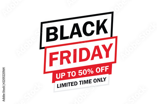 Black Friday sale sticker with 50% off limited-time offer