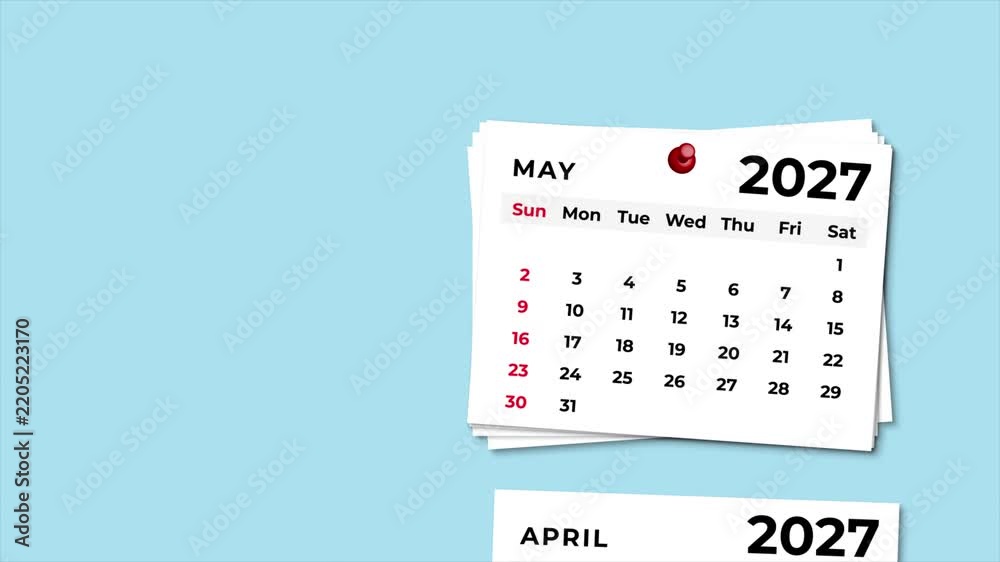 2027 Calendar Animation with Falling Pages Isolated on Solid Background ...