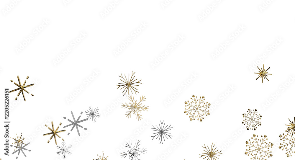 Obraz premium A beautiful display of shimmering gold and silver snowflakes against a deep black backdrop.
