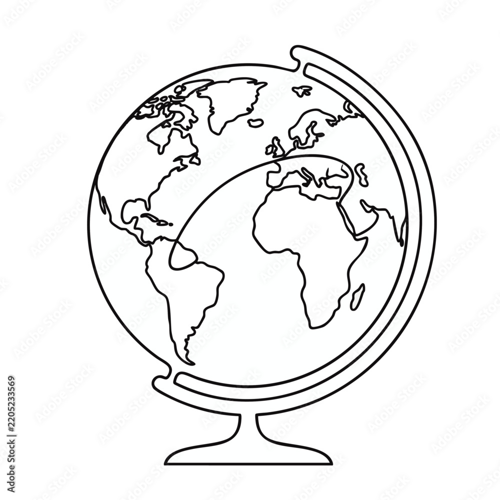Obraz premium Elegant black and white globe on stand showcasing intricate global shipping routes, concept for logistics, air freight, and international supply chain management
