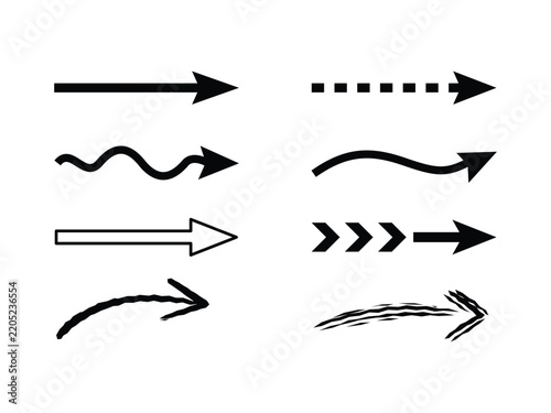 Bold Arrow Icons Set, Straight, Curved and Sketch Arrows, vector, illustration