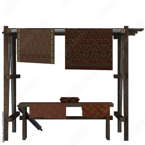 Medieval market stall wooden vendor booth