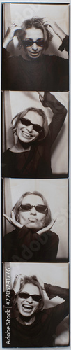 Playful Woman Posing in Vintage Photo Booth Strip