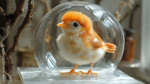 Focus on a transparent incubator containing an artificially developed bird embryo 