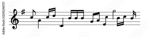 Music sheet with music notes symbols isolated on transparent background, flat design vector illustration