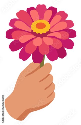 Hand holding a flower vector illustration