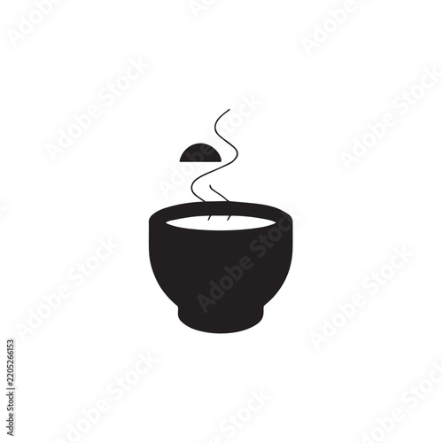 Warm food and community soup concept with steam and minimalist icons