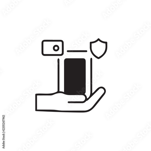 Minimalist mobile payment security line icon with hand smartphone and shield
