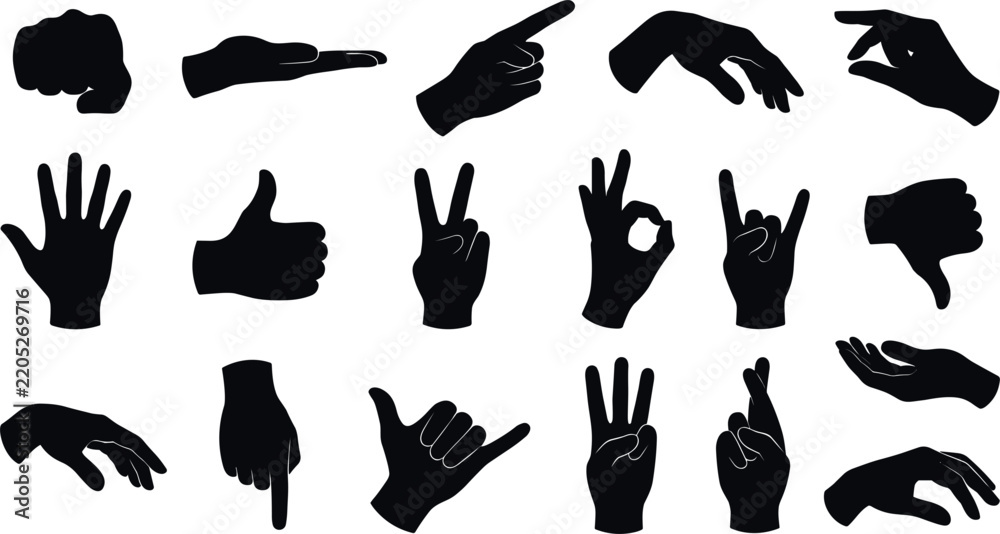 Obraz premium Set of human hand gestures and signs silhouettes