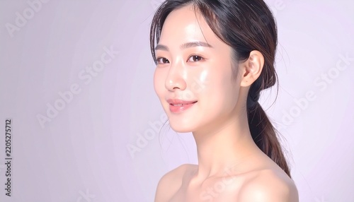 Tapety artystyczne 横顔で魅せるツヤ肌の日本人女性ビューティーポートレート
