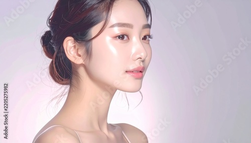韓国美容風ガラススキンの日本人女性スキンケア広告イメージ