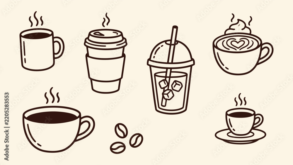 Obraz premium Hand drawn coffee drink illustration featuring a stylized beverage cup with artistic sketch elements and creative design
