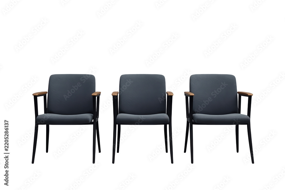 Fototapeta premium Row of three black reception waiting chairs