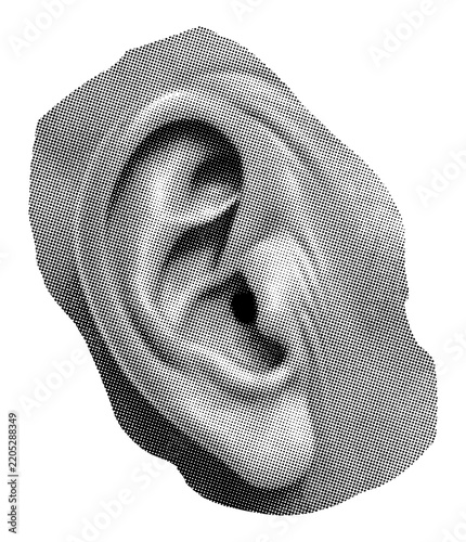 Human ear side profile illustration on transparent background