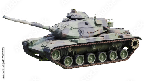 Fotografie 3d rendering of a military tank on a white background