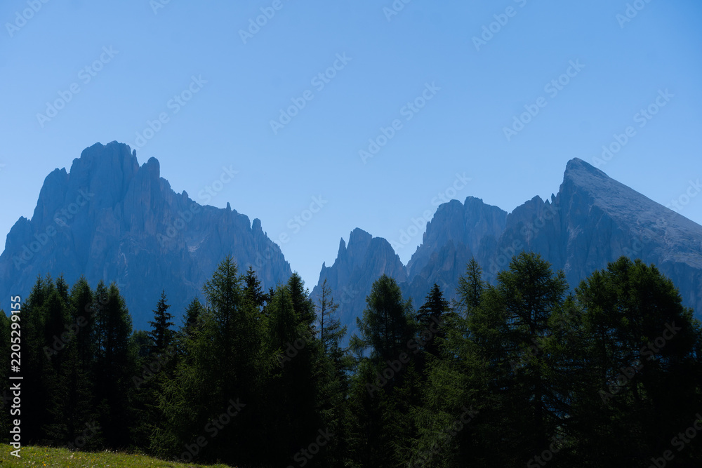 Obraz premium Alpe di Siusi at sunny morning sunrise, Dolomites mountains, Italy