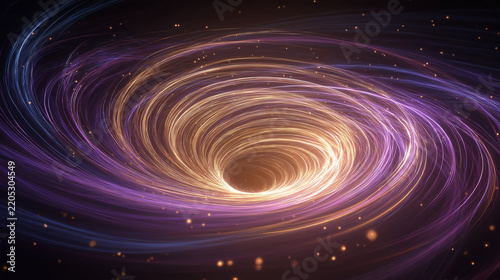 Abstract Cosmic Wormhole Vortex Tunnel with Neon Purple and Golden Energy Swirls