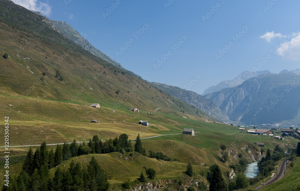 Obraz premium Idyllic landscape of Andermatt village, Swiss Alps, Switzerland 