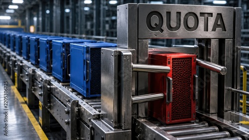 Red computer server blocked by quota gate in data center
