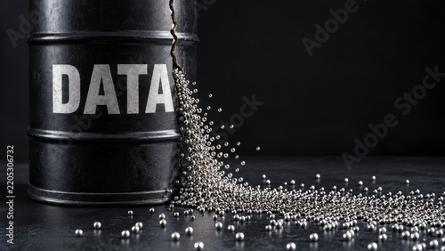 Leaking Data Barrel with Silver Metal Balls Spilling Out