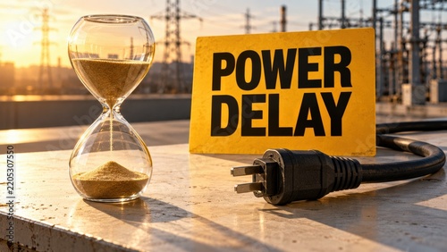 Power delay concept with hourglass and electric plug