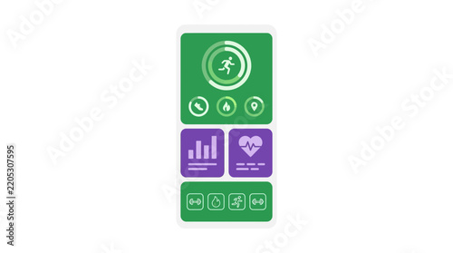 Mobile Application Ui with Fitness Tracker Icons and Data Visualization. Modern Design for Health and Wellness App Interface.