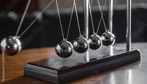 motion physics illustration by newton cradle chrome sphere