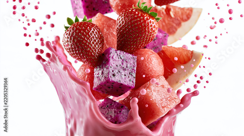 Fresh Fruits Floating in Pink Smoothie