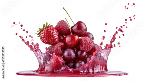 Mixed Berries Erupting with Splashing Liquid