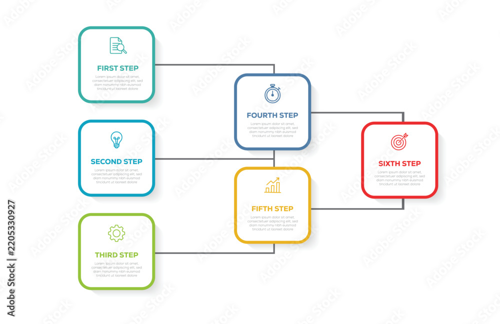 Obraz premium Chart business Infographic vector design template. Timeline process with 6 steps. Vector illustration 