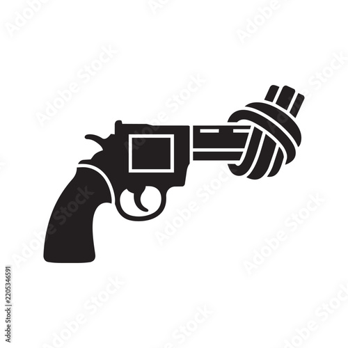 Knotted gun revolver silhouette vector illustration representing peace and non-violence concept