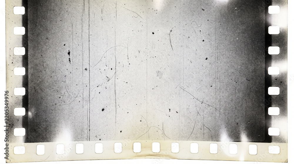 Obraz premium Old film texture with scratches, noise and light leaks. Realistic transparent overlay film texture in black-white, dust and grain. Distressed retro movie or photo negative effect of cinema nostalgia