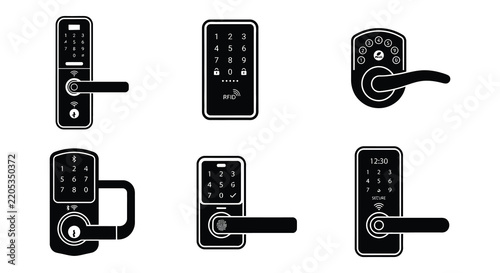 Variety of smart lock designs featuring keypad rfid and fingerprint access vector illustration