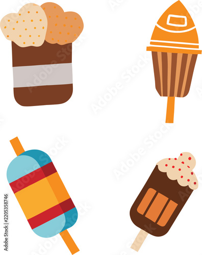 Vector illustration of some popular English sweets ice cream and Chocolate