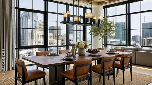 Obraz na płótnie Multi Panel Panoramic Window System Luxury Dining Interior